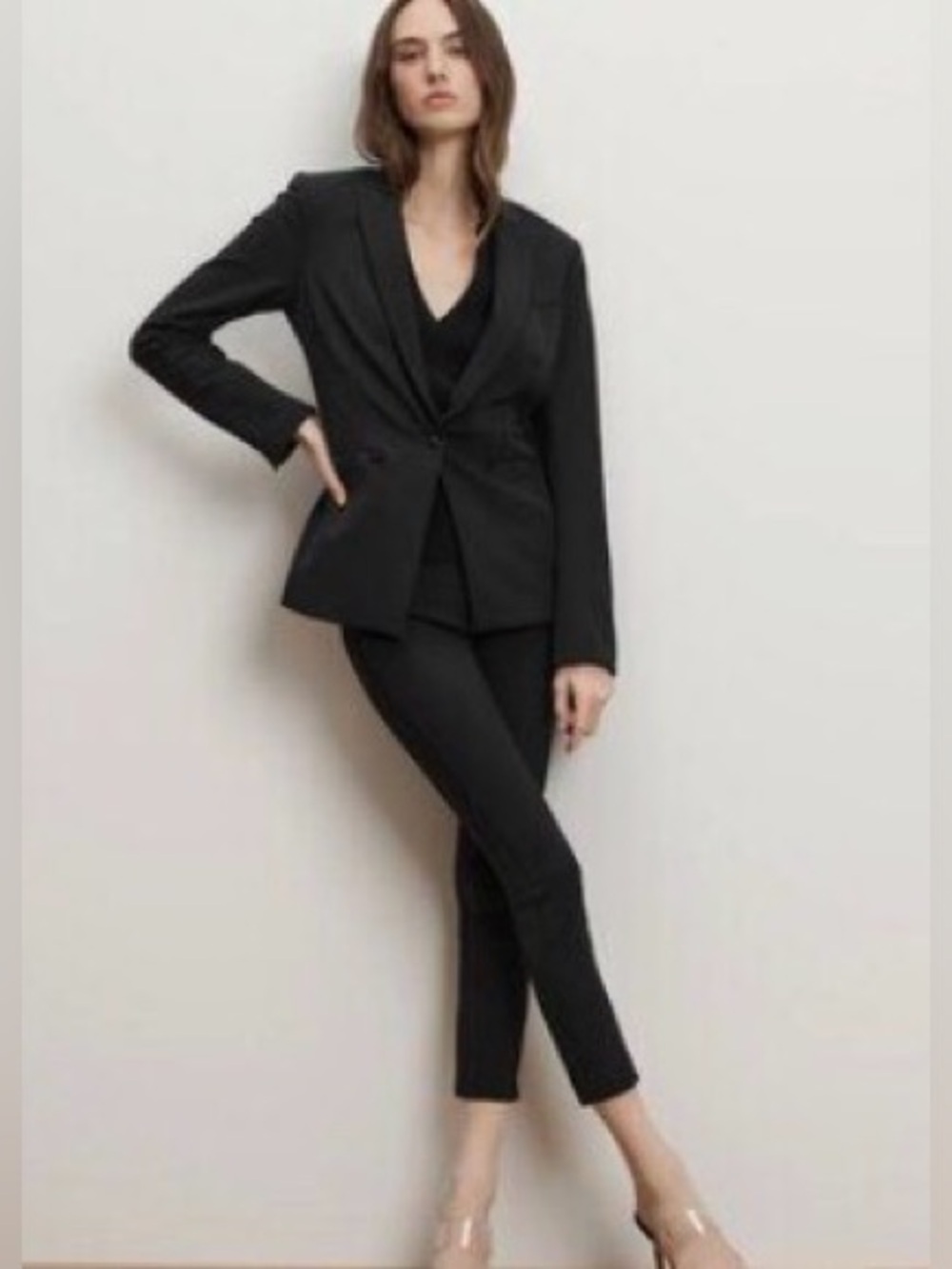 Veronica Beard Black Core Zip Back Scuba Pants Tailored Nylon Stretch Minimalist